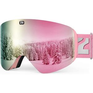 ZIONOR X11 Ski Goggles Magnetic Cylindrical Snowboard Snow Goggles for Men Women (A0-pinkframe Pinklens Vlt6%)