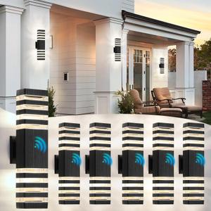 18.3 Inches Dusk to Dawn Outdoor Lighting,Up and Down Exterior Light Fixtures with 4 * 7W LED Bulbs,Waterproof Modern Long Outdoor Wall Light,Black Outdoor Porch Light for House,6 Packs