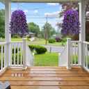 Sggvecsy Artificial Fake Hanging Flowers Plants for Outdoor Outside Spring Summer Decoration 2PCS Faux Silk UV Resistant Realistic Morning Glory Trailing Vines for Home Porch Patio Balcony(Purple)
