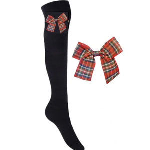 WiliW 2 Pairs Christmas Thigh High Stockings Plus Size, Red White Striped Over Knee High Socks for Women(Black Bow)