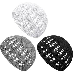Boyiee Kufi Hat for Men Knit Kufi Cap Crochet Beanie Skull Beanie Muslim African Hat for Men Women (Black,gray,white)