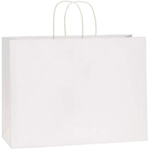 BagDream 100Pcs 16x6x12 Inches Kraft Paper Bags with Handles Bulk, Large Shopping Bags for Gifts, Grocery, Merchandise, Party Favor, Take-out, Recyclable White Paper Sacks