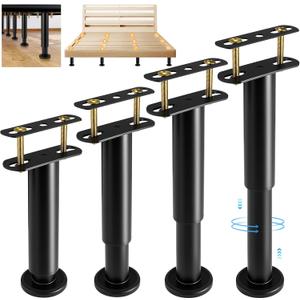 4 Pcs Adjustable Height Bed Support Legs 7.08-12.6 inch, Upgrade Under Bed Center Support Leg, legs for Bed Frame/Bed Slat/bed risers/furniture legs, bed feet Heavy Duty Metal Bed Replacement Legs