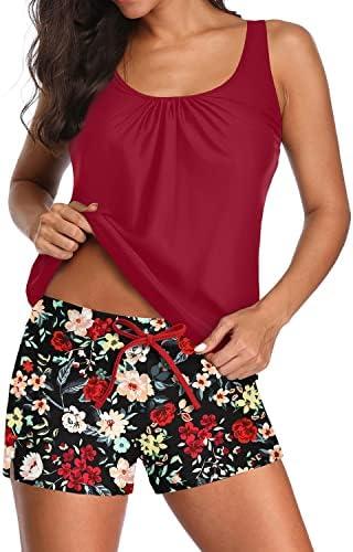 Aqua Eve Two Piece Women's Tankini Swimsuits Blouson Swim Tank Top with Shorts Modest Bathing Suits, Size M