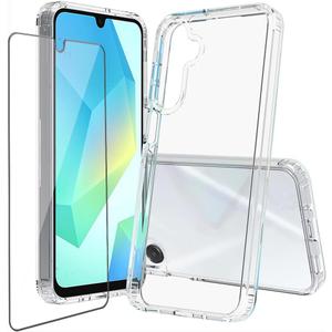 for Samsung Galaxy A16 5G Case Crystal Clear Slim Hard Case Hybrid Shockproof Bumper with Tempered Glass Screen Protector Full Body Anti-Yellow Anti-Scratch Phone Protective Cover