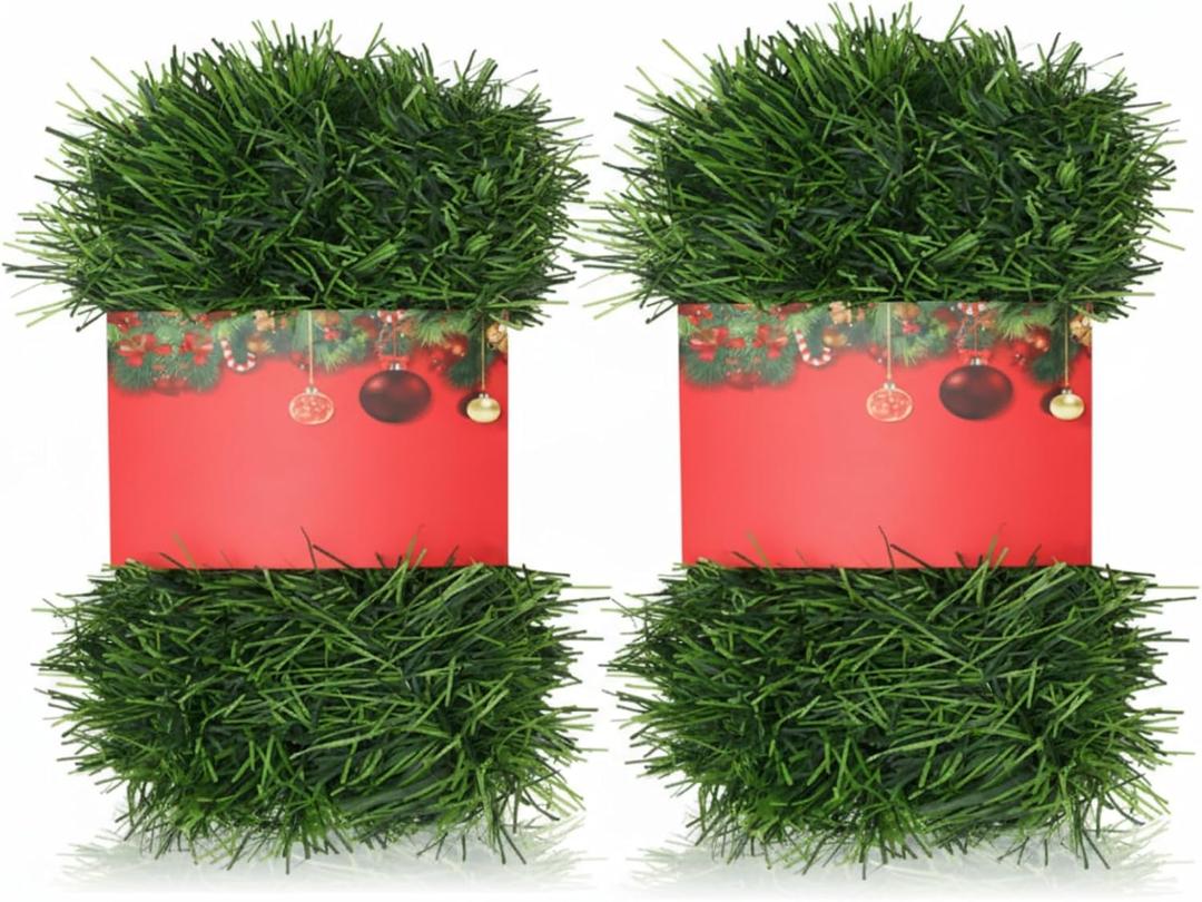 100 ft Green Christmas Garland Decorations Artificial Greenery 3.5" Wide Pine Garland PVC Soft Christmas Decorations for Indoor Outdoor Tree Stair Banister Fireplaces, 2 Pcs, 49 ft Each