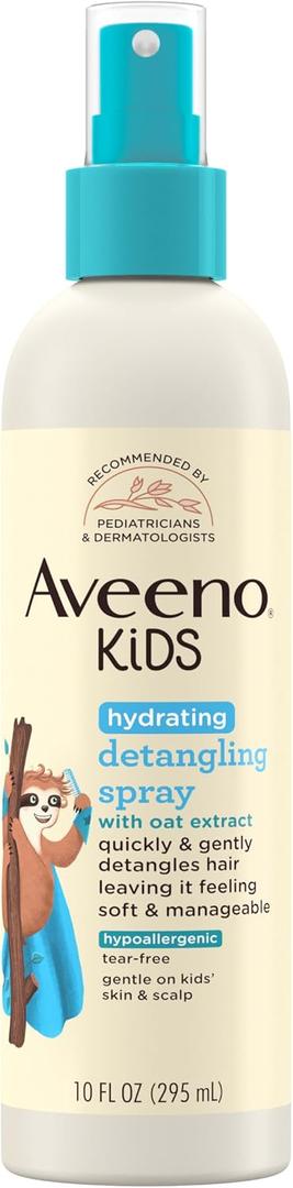 Aveeno Kids Hydrating Detangling Spray with Oat Extract, Quickly Detangles Hair, Tear-Free, Gentle on Sensitive Skin & Scalp, Detangler Spray for Kids, Hypoallergenic, 10 fl. oz