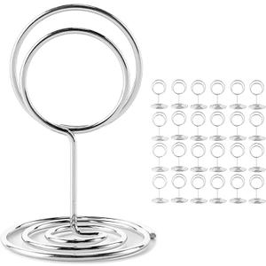 Hoewina 26Pcs Place Card Holder, Table Number Holders, Wire Picture Holder, Small Size Table Card Holders, Photo Holder for Centerpieces, Wedding Reception, Party, Birthday (Silver)