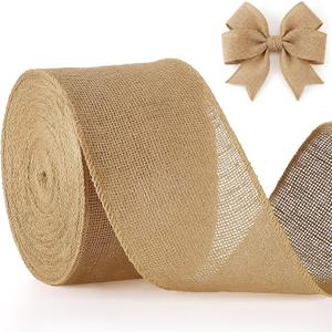 Chuangdi 20 Yard 6 Inches Burlap Ribbon Wide Jute Ribbon Natural Burlap Fabric Roll Wired Edge for Wreaths, Christmas Tree Decoration, Big Bow Crafts, Gift Wrapping, Wedding