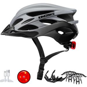 KINGBIKE Bike Helmet for Adult Men Women Youth Road Commute Mountain Cycling Helmets with USB Rechargeable Light Replaceable Padding and Visors Lightweight 20.4-23.6in