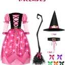 Spooktacular Creations Girls Witch Costume, Light up Witch Costume Kids, Starry Dress for Child Halloween Role Play Parties (Small(5-7 yrs), Pink)