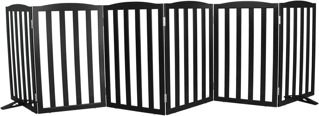 Freestanding Dog Gate Indoor,Doggie Gate Foldable Pet Gates for Doorways,Stairs or Hallways, Wooden Black Pet Gate for the House, Pet Fence with Support Feet Included,32 "Height-6 Panels