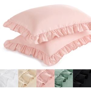 Bedsure Ruffle Pillow Cases Queen Size Set of 2, Blush Pink Ruffled Pillow Shams, Double Brushed Microfiber Ruffled Pillow Covers with Envelope Closure, 20" x 30"