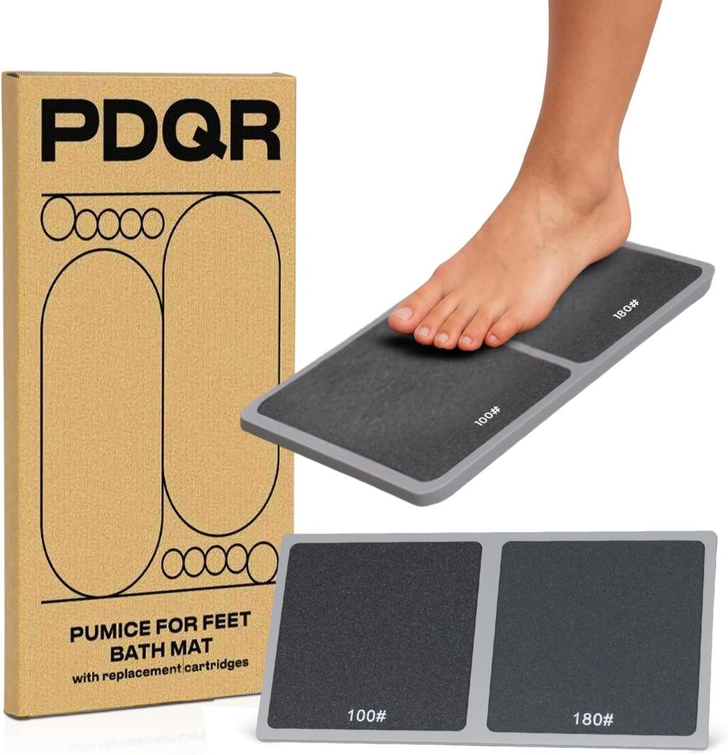 Premium Pumice Mat for Feet with 100 & 180 Grit Stones, Callus Remover and Exfoliator for Smooth Heels and Toes, Gentle Durable Foot Care Tool for At-Home Pedicure and Spa Softness (Grey)