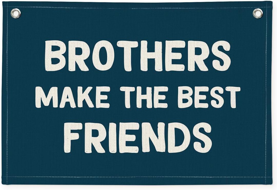 Brothers Make The Best Friends Banner, Boys Room Decor, Toddler Boy Linen Banner Wall Hanging Flag Decor for Nursery 20x30 - Navy Blue