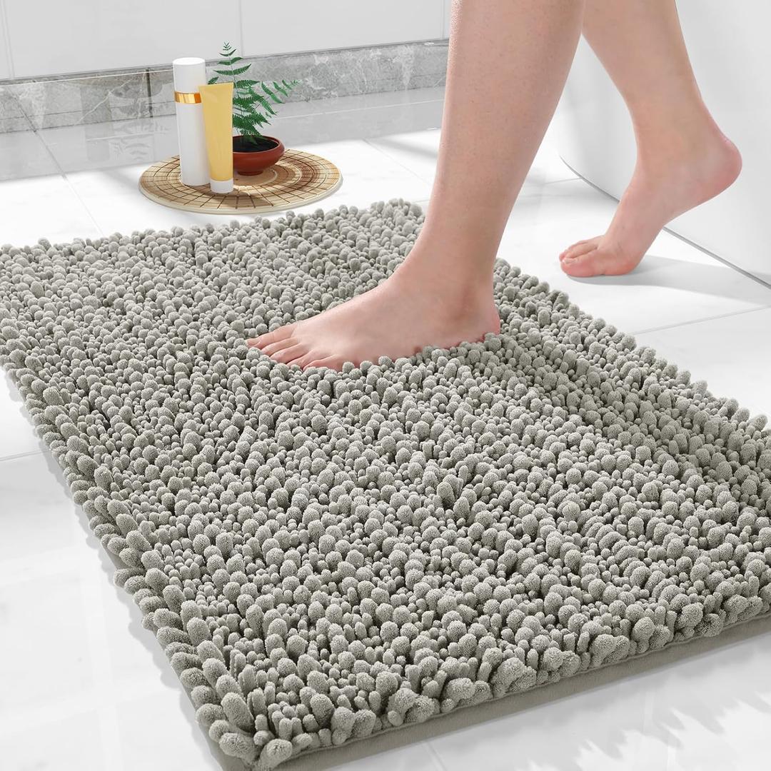 Yimobra Bathroom Rug Mat 24 x 17, Extra Soft Non Slip Absorbent Water Bath Rug, Quick Dry Machine Washable Chenille Shaggy Shower Mat, Bath Mat for Bathroom Floor, Home Decor Accessories, Sand
