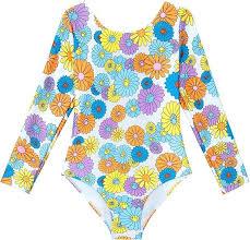 Angel season Girls Long Sleeve Swimsuits One Piece Rash Guard Bathing Suit UPF 50+ for Toddler Kids, Size 6Y