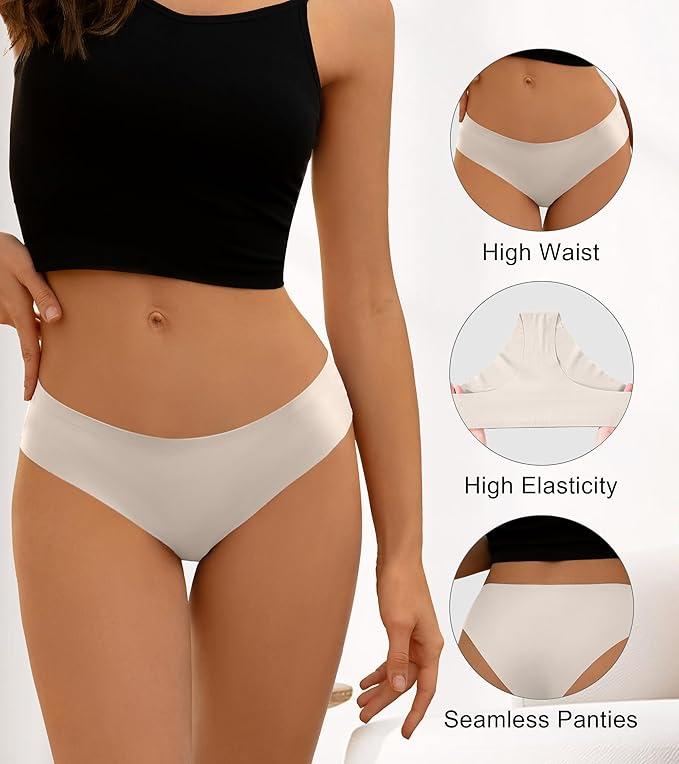 DEANGELMON Seamless Underwear for Women No Show Bikini Panties Comfortable Stretch Invisible Ladies Hipster Briefs 5 Pack Medium
