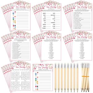202 Pcs Tea Party Games 40 Players Floral Tea Party Cards Garden Tea Party Games for School Party, Birthday, Bridal Shower, Garden Tea Party, Family Activities Party, Group Activity
