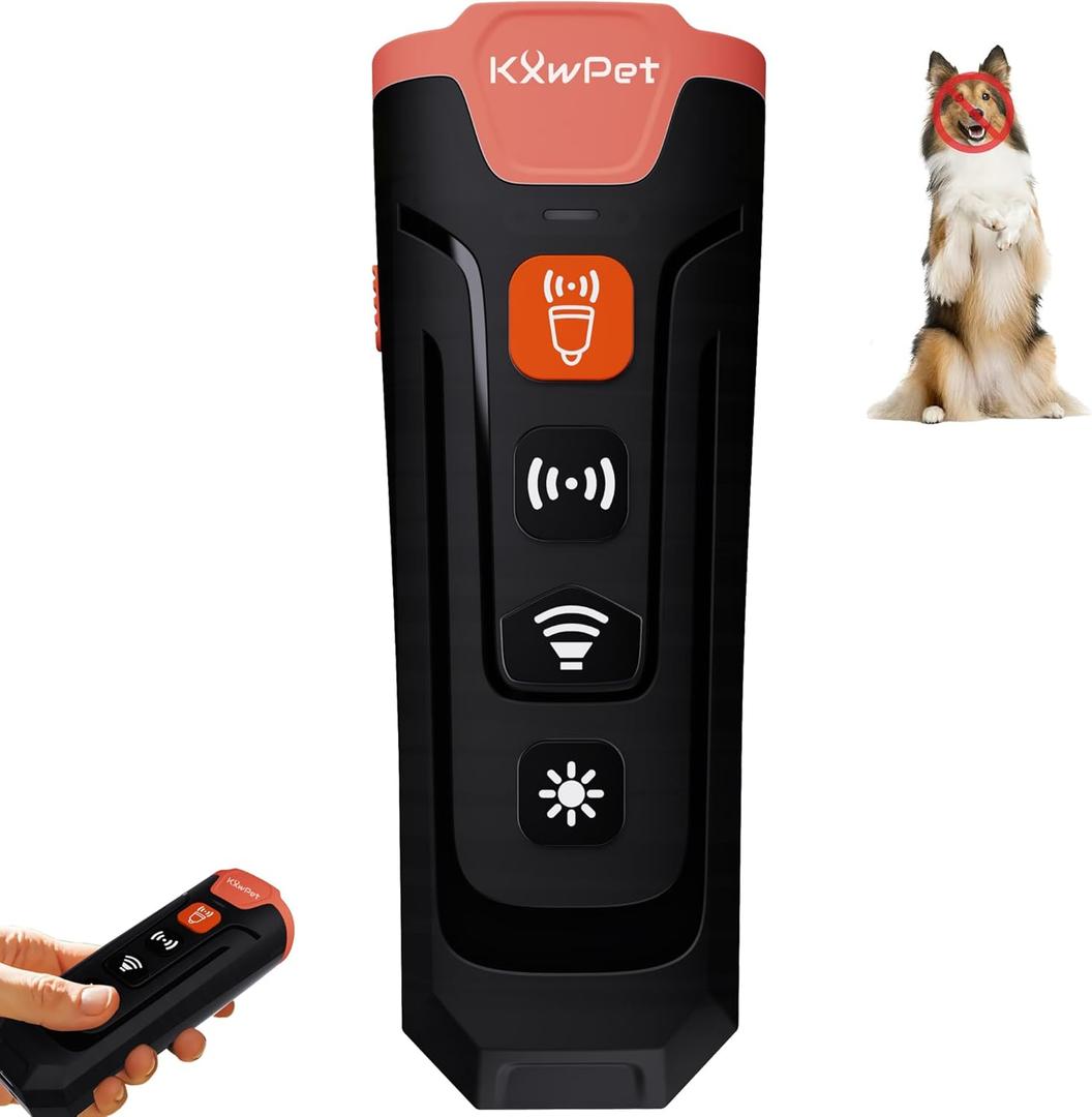 Ultrasonic Dog Bark Deterrent Device, 50 ft Range, LED Flashlight, 3 Heads, Correct Dogs Bad Behaviors Without Harm, Alternative to Dog Training Collars and Bark Collars