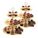 LIAISIMI 3 Tier Gold Metal Cupcake Stand Holder,Stainless Steel Cup Cake Stand Tower with Tiered Serving Tray and Base for Parties,Weddings,Birthdays and Any Festivals and Celebrations(2-Pack)