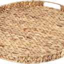 Gurfuy Extra Large Round Ottoman Table Tray with Handles - Handmade 24" Water Hyacinth Wicker Serving Tray for Farmhouse Decorative Oversized Coffee Table Trays Living Room Kitchen Counter Breakfast