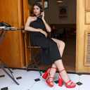 MIRAAZZURRA Platform Strappy Heel Sandals Square Open Toe Two Strap Chunky High Heeled Sandals with Buckle Ankle Strap for Women Party Wedding Dress (Red)