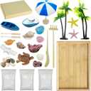 Woohome Mini Zen Garden Kit, Mini Zen Sand Garden Kit, Ocean Beach Sandbox Decorations Zen Decor Kit with White Sand, Mini Boats, Shells, Rocks for Home Office Desktop Decor