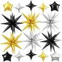 Black Gold Silver Star Balloon,16Pcs Star Foil Balloons Set with 22Inch Explosion Spike Balloons and 10Inch Quadrangle Balloon for Graduation New Year Party Birthday Celebration Decorations