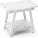 LUE BONA Shower Bench, HDPS Shower Seat with Storage Shelf, Waterproof Shower Chair, Non-Slip Shower Stool for Adults, Elderly, Disabled, Seniors, Large Size, White