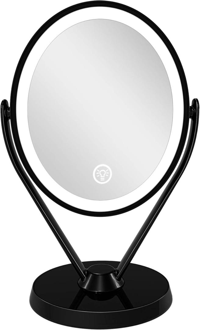 Double-Sided 1x/7x Magnification LED Makeup Mirror with Lights, Lighted Vanity Mirror USB Chargeable, Touch Sensor Control 3 Light Settings Illuminated Countertop Mirrors