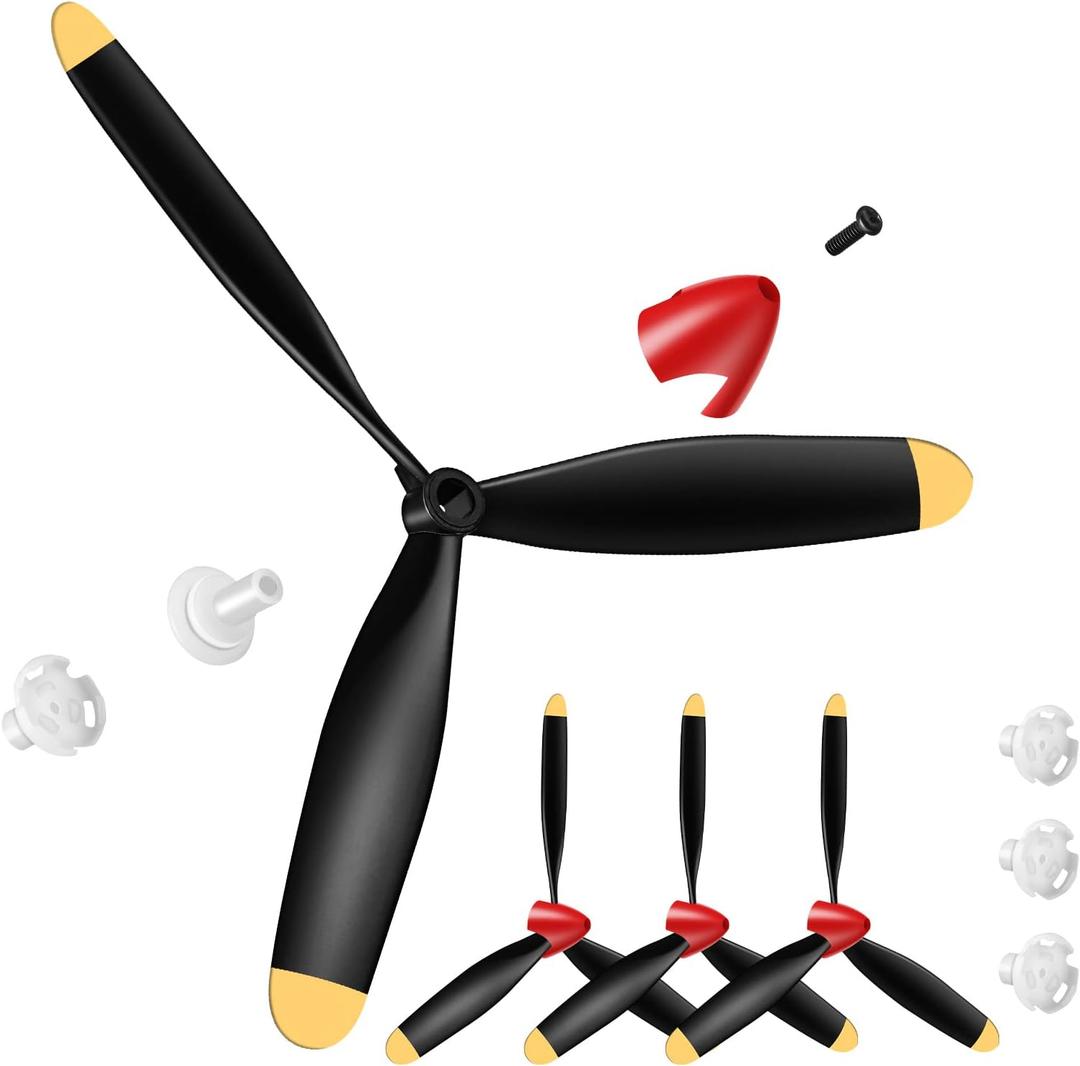 Outus 3 Sets Spare RC Plane Propellers 3 Blade Propeller Compatible with P40 Fighter Remote Control 761-13 Radio Controlled Plane Carbon Fiber Nose Cone with Savers and Adapters
