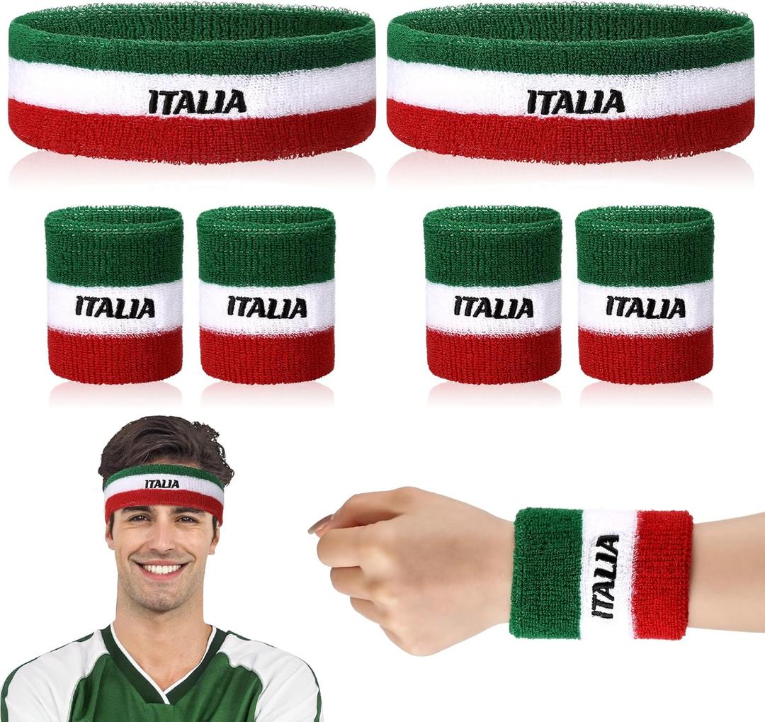Jadive 2 Set Italia Sweatband Set Italy Absorbing Headband and Wristbands Head Sweatband and Wristband for Basketball Football Running Gym Exercise