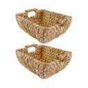 Large Rectangular Handwoven Wicker Basket - Water Hyacinth Storage Baskets with 2 Polished Wooden Handles for Store Hand Towels, Fruits & Veggies - 13.25"x12"x6.25" - Pack of 2 - Natural