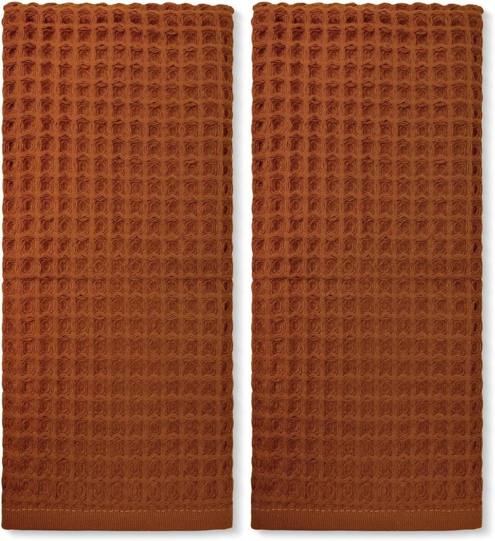 Jacquotha Waffle Hand Towels for Bathroom Kitchen Decor 2-Piece (Rust) Cotton Quick Dry, Super Soft, Absorbent Kitchen Towels, 13x29