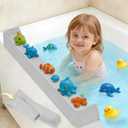 Bathtub splash guard for tub kids& Bath Shelf for Kids Toddler Bath Tray, Bath Toys Storage & Ledge Organizer Splash Guard for Bathtub with Suction Cups Kids Bathroom Accessories(2.6FT, Grey)