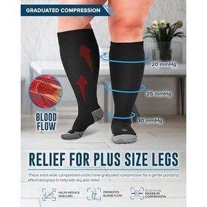Doctor's Select 2 Pairs Plus Size Compression Socks Wide Calf - Up to 6XL | 20-30 mmHg Compression Socks for Women Wide Calf | Black, XXL Doctor's Select 2 Pairs Plus Size Compression Socks Wide Calf - Up to 6XL | 20-30 mmHg Compression Socks for Women Wide Calf | Black, XXL