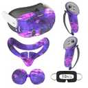 Relohas Deluxe 5 in 1 Silicone Accessories for Meta Quest 3, VR Protective Case Set, Controller Grip Cover, VR Shell Cover, Face Cover, Gifts for Christmas & Halloween (Galaxy Purple)