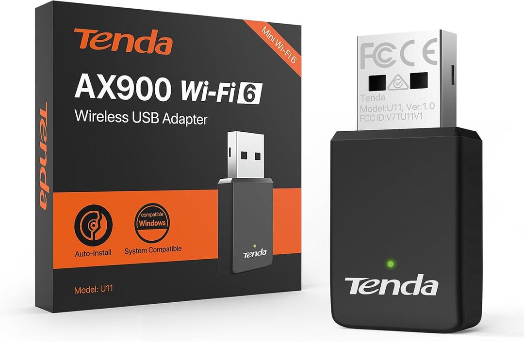 Tenda WiFi Adapter for Desktop PC, AX900 USB WiFi Adapter with Dual Band 600Mbps 5GHz/ 286Mbps 2.4GHz, Built-in Driver for Windows 11/10/7, USB WiFi Dongle(U11) (U11|WiFi 6|AX900)