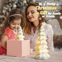 Tfro & Cile White Ceramic Christmas Tree Decor Xmas Indoor Statue 2 PCS Tabletop Home Decoration LED Light Figurines for Party