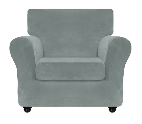 Velvet 3 Piece Couch Cover With 2 Extra Large Seat Cushion Covers Stretch Sofa Cover For 2 Cushion Couch Light Grey