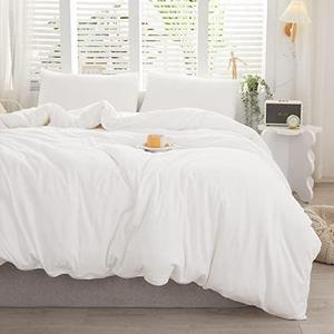 LIFETOWN 100% Jersey Knit Cotton Duvet Cover Set T-Shirt Feel Bedding Set Ultra Soft Wrinkle-Free (Off White, King)
