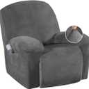 H.VERSAILTEX Velvet Recliner Chair Covers 1-Piece for Reclining Chair, Recliner Cover Feature Thick Luxury and Soft Fabric with Elastic Bottom, Anti-Slip Foams Attached (Grey, Large)