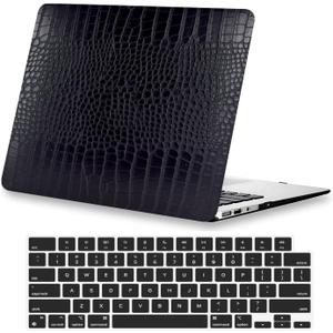 Crocodile Case for MacBook Neo 13 inch 2026 A18 Pro Chip A3404, Logo Cutout - Luxury Texture Aligator Skin Snakeskin PU Leather Hardshell Neo Laptop Case & Keyboard Cover, Classic Black