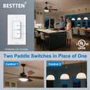 BESTTEN 2 Pack Double Rocker Light Switch, Single Pole Combination Interrupter, 15A 120V, Dual Control Paddle Rockers, in-Wall On/Off Switch, Wall Plate Included, White, UL Listed