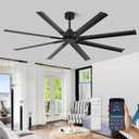 72 Inch Ceiling Fan No Light with Remote Control, 8 Blades Quiet DC Reversible Motor, 6-Speed, Timer, Black, Indoor Outdoor Ceiling Fans for Patios, Living Room, Garage