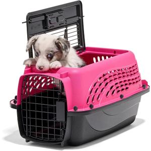 Petmate Dog Crates for Small Dogs & Cat Carriers, Two-Door Plastic Pet Kennel, Top & Front Loading, XS 19" For Dogs Up To 10 lb, Pink