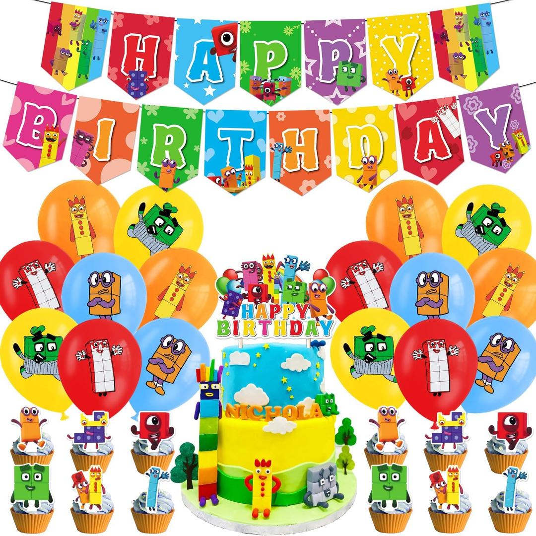 Number Theme Birthday Party Decorations for Kids with Banner, Balloons, Cake Topper, Perfect for Boys and Girls Celebration Party Supplies