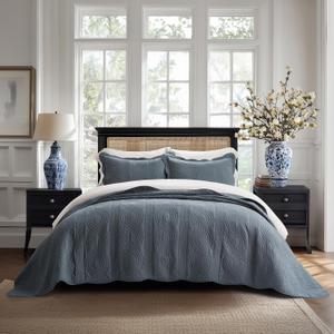 100% Cotton Scallop Quilt Set, King Size, Stormy Blue