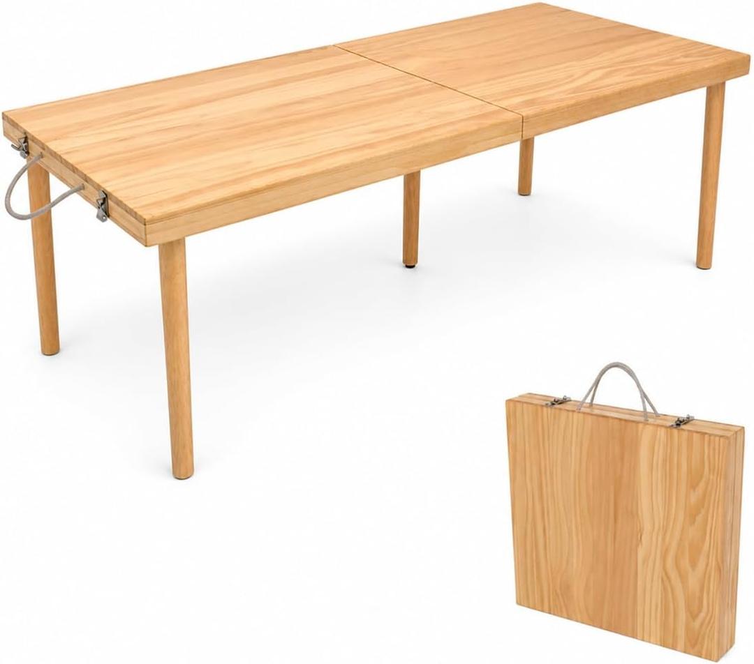 Folding Wooden Picnic Table, All-in-One Storage Box Design Portable Solid Wood Low Profile Table for Indoor Home, Outdoor Camping, Beach and Patio